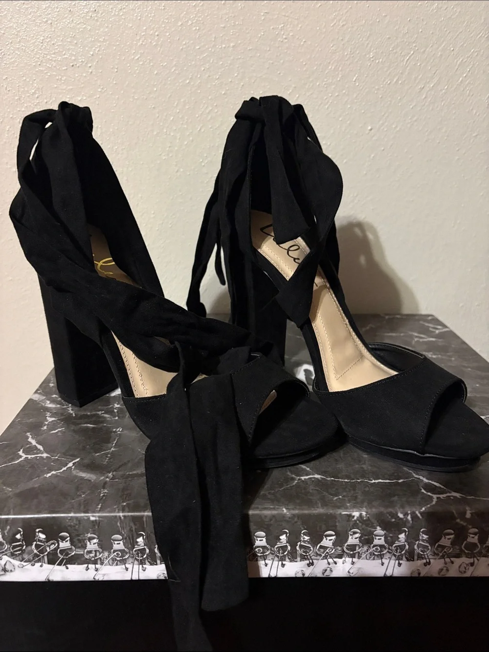 Black Lace-Up Block Heel Sandals - Women's Fashion -worn once